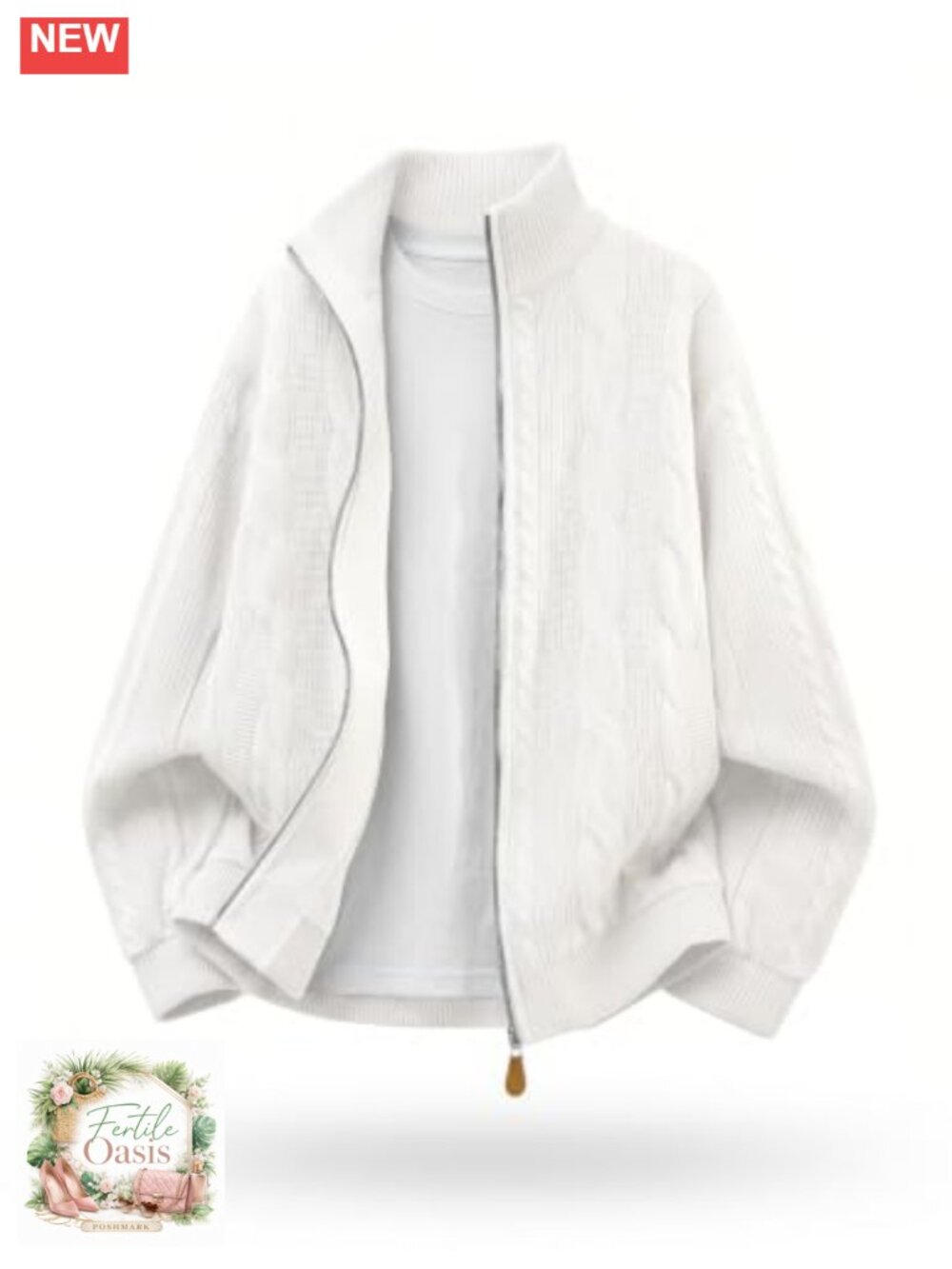 Men's Cable Knit Full Zip Cardigan Sweater Soft Stretch Blend